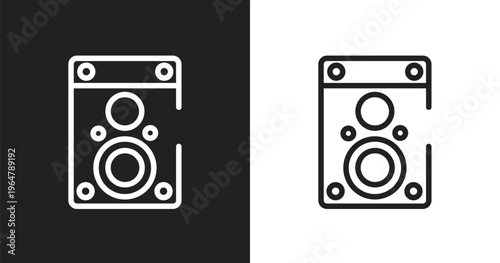 Speaker box icon. Linear black, white icon from communication collection. Outline speaker box vector. Thin line symbol isolated on white and black background
