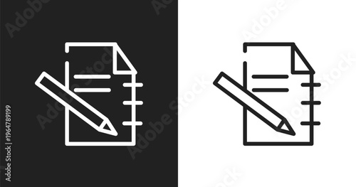 Paper note icon. Linear black, white icon from post office collection. Outline paper note vector. Thin line symbol isolated on white and black background