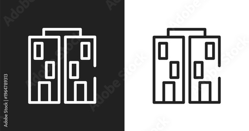 Offices icon. Linear black, white icon from contact us collection. Outline offices vector. Thin line symbol isolated on white and black background