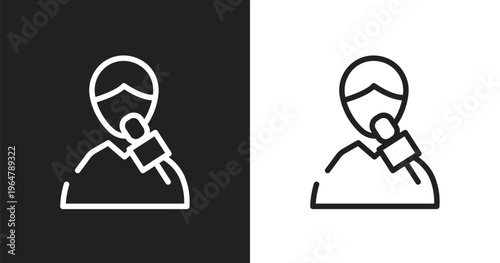 Male reporter icon. Linear black, white icon from communication and media collection. Outline male reporter vector. Thin line symbol isolated on white and black background