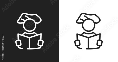 Reader icon. Linear black, white icon from communication and media collection. Outline reader vector. Thin line symbol isolated on white and black background