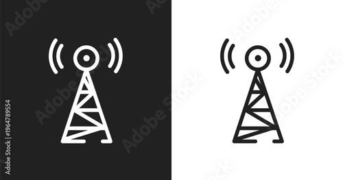 Wifi signal tower icon. Linear black, white icon from phone icons collection. Outline wifi signal tower vector. Thin line symbol isolated on white and black background