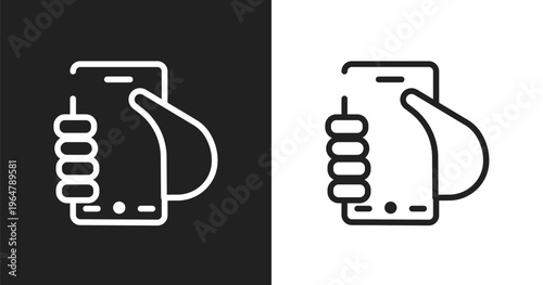 Hand graving smartphone icon. Linear black, white icon from phone icons collection. Outline hand graving smartphone vector. Thin line symbol isolated on white and black background