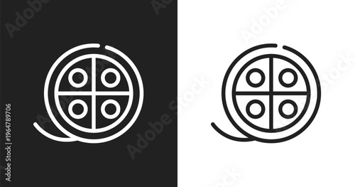 Movie reel icon. Linear black, white icon from cinema collection. Outline movie reel vector. Thin line symbol isolated on white and black background