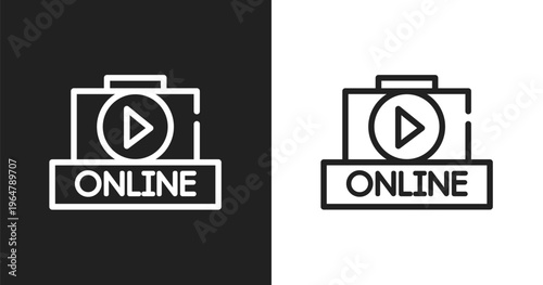 Online movie icon. Linear black, white icon from cinema collection. Outline online movie vector. Thin line symbol isolated on white and black background