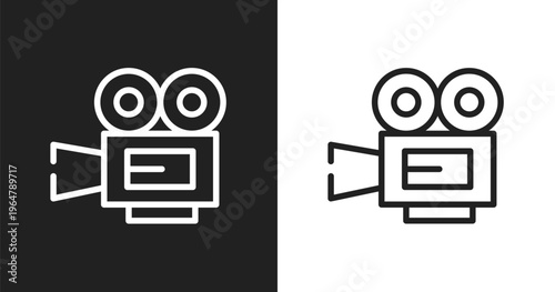 Movie film icon. Linear black, white icon from cinema collection. Outline movie film vector. Thin line symbol isolated on white and black background