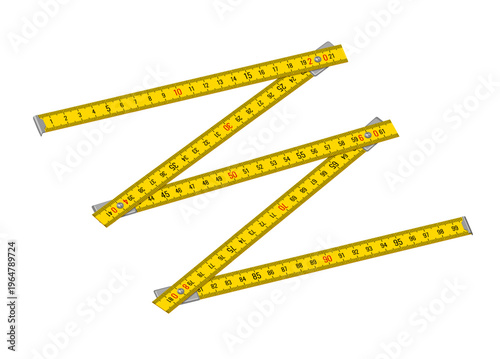 Yellow folding measuring ruler on a white background. Vector illustration