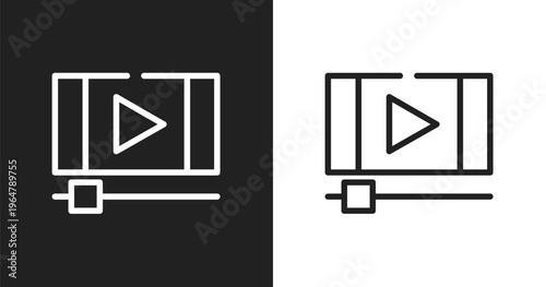 Footage icon. Linear black, white icon from cinema collection. Outline footage vector. Thin line symbol isolated on white and black background