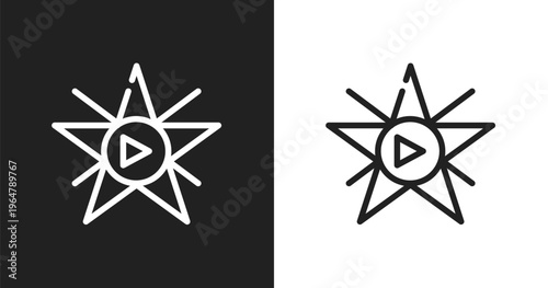 Film star icon. Linear black, white icon from cinema collection. Outline film star vector. Thin line symbol isolated on white and black background