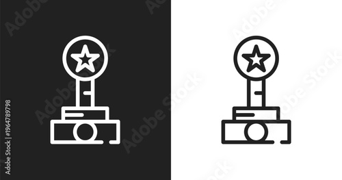 Film award icon. Linear black, white icon from cinema collection. Outline film award vector. Thin line symbol isolated on white and black background