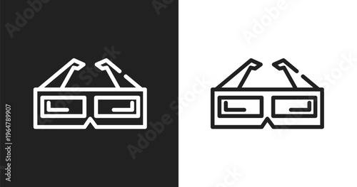 3d paper glasses icon. Linear black, white icon from cinema collection. Outline 3d paper glasses vector. Thin line symbol isolated on white and black background