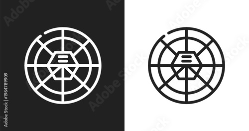 Round carpet icon. Linear black, white icon from cinema collection. Outline round carpet vector. Thin line symbol isolated on white and black background