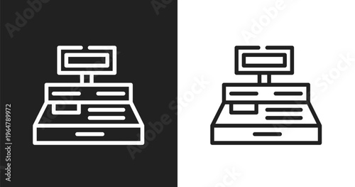 Cash box icon. Linear black, white icon from charity collection. Outline cash box vector. Thin line symbol isolated on white and black background