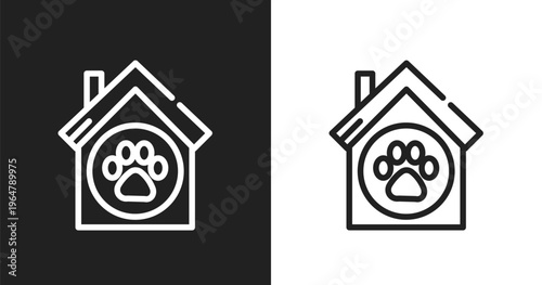 Animal shelter icon. Linear black, white icon from charity collection. Outline animal shelter vector. Thin line symbol isolated on white and black background