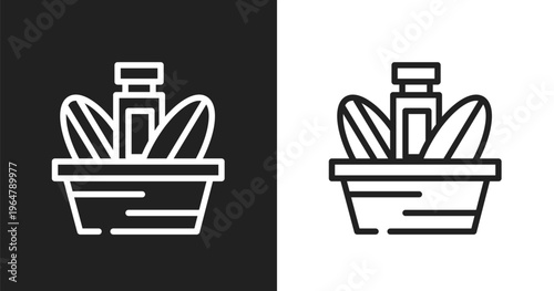 Charity food icon. Linear black, white icon from charity collection. Outline charity food vector. Thin line symbol isolated on white and black background