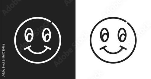 Smiley face icon. Linear black, white icon from charity collection. Outline smiley face vector. Thin line symbol isolated on white and black background