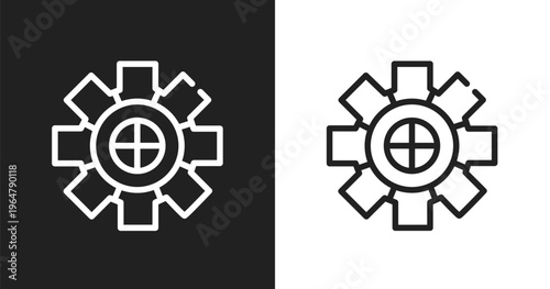 Car sprocket icon. Linear black, white icon from car parts collection. Outline car sprocket vector. Thin line symbol isolated on white and black background