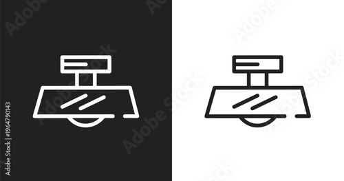 Car rear-view mirror icon. Linear black, white icon from car parts collection. Outline car rear-view mirror vector. Thin line symbol isolated on white and black background