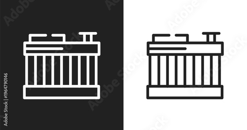 Car radiator icon. Linear black, white icon from car parts collection. Outline car radiator vector. Thin line symbol isolated on white and black background