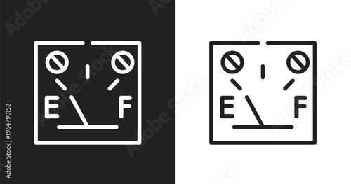 Car petrol gauge icon. Linear black, white icon from car parts collection. Outline car petrol gauge vector. Thin line symbol isolated on white and black background