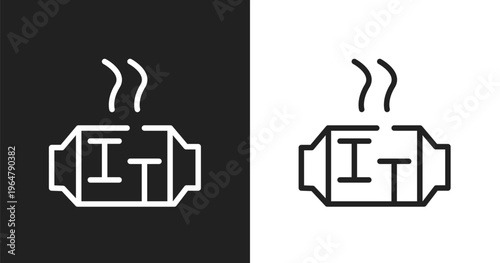 Car catalytic converter icon. Linear black, white icon from car parts collection. Outline car catalytic converter vector. Thin line symbol isolated on white and black background