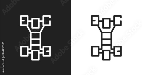 Car chassis icon. Linear black, white icon from car parts collection. Outline car chassis vector. Thin line symbol isolated on white and black background