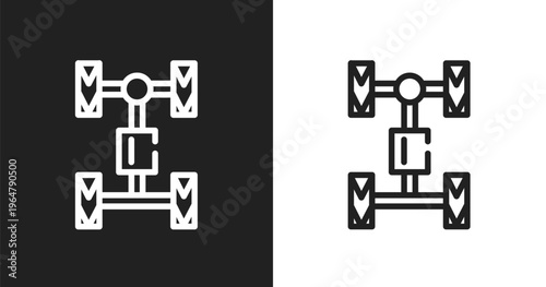 Car axle icon. Linear black, white icon from car parts collection. Outline car axle vector. Thin line symbol isolated on white and black background