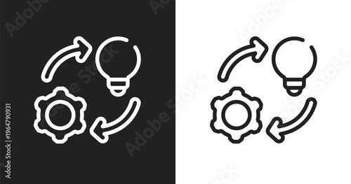 Implementation icon. Linear black, white icon from general collection. Outline implementation vector. Thin line symbol isolated on white and black background
