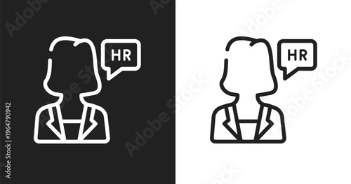 Hr manager icon. Linear black, white icon from general collection. Outline hr manager vector. Thin line symbol isolated on white and black background
