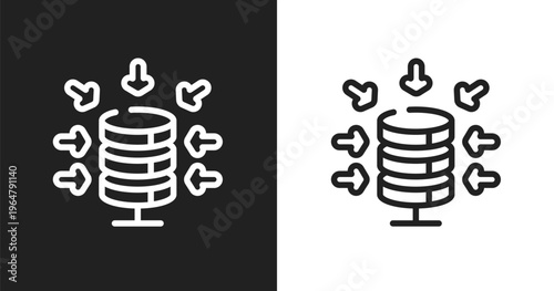 Data aggregation icon. Linear black, white icon from general collection. Outline data aggregation vector. Thin line symbol isolated on white and black background