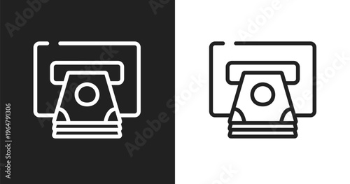 Atm cash icon. Linear black, white icon from general collection. Outline atm cash vector. Thin line symbol isolated on white and black background