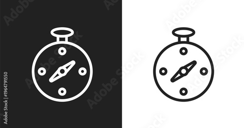 Compass pointing south east icon. Linear black, white icon from general collection. Outline compass pointing south east icon vector. Thin line symbol for use on web and mobile apps, logo, print
