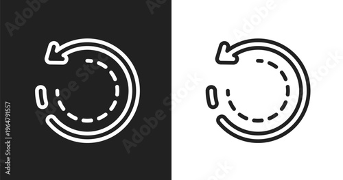 Clockwise icon. Linear black, white icon from general collection. Outline clockwise vector. Thin line symbol isolated on white and black background