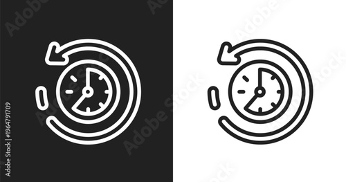 Rewind time icon. Linear black, white icon from general collection. Outline rewind time vector. Thin line symbol isolated on white and black background