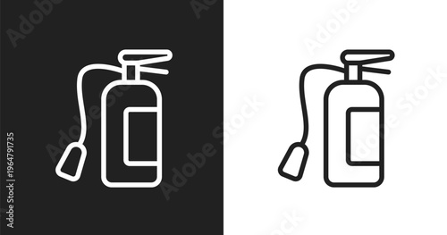 Fire estinguisher sign icon. Linear black, white icon from general collection. Outline fire estinguisher sign vector. Thin line symbol isolated on white and black background