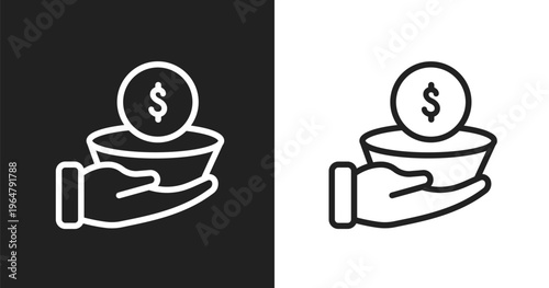 Poverty icon. Linear black, white icon from general collection. Outline poverty vector. Thin line symbol isolated on white and black background