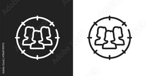 Team target icon. Linear black, white icon from general collection. Outline team target vector. Thin line symbol isolated on white and black background