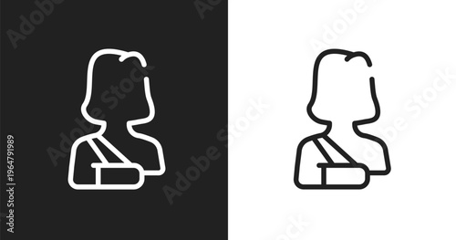 Shoulder immobilizer icon. Linear black, white icon from general collection. Outline shoulder immobilizer vector. Thin line symbol isolated on white and black background