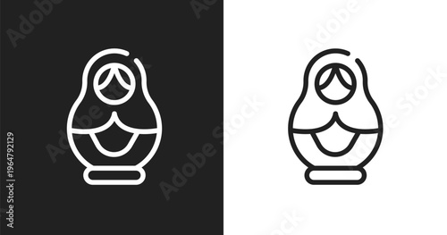 Matryoshka icon. Linear black, white icon from general collection. Outline matryoshka vector. Thin line symbol isolated on white and black background