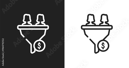 Lead conversion icon. Linear black, white icon from general collection. Outline lead conversion vector. Thin line symbol isolated on white and black background