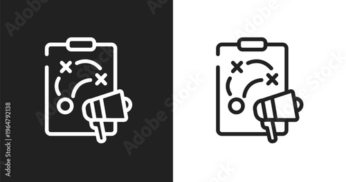 Marketing plan icon. Linear black, white icon from general collection. Outline marketing plan vector. Thin line symbol isolated on white and black background