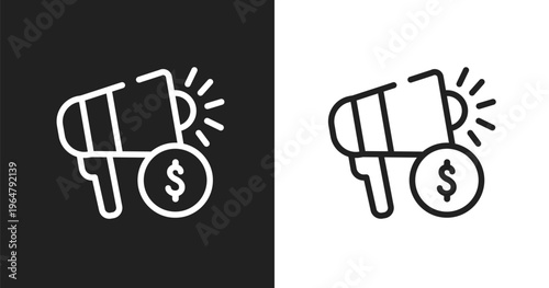 Marketing budget icon. Linear black, white icon from general collection. Outline marketing budget vector. Thin line symbol isolated on white and black background