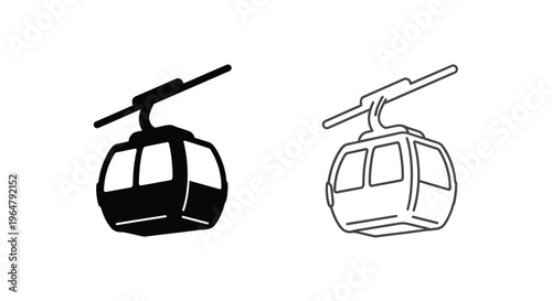 Two cable car designs one filled and one outlined silhouette