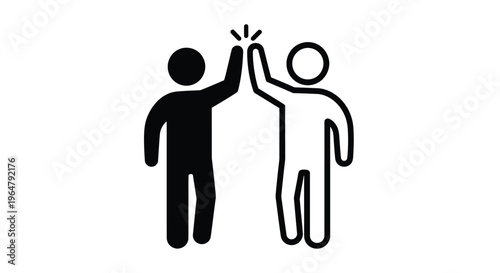 Two people giving each other a high five simple design silhouette