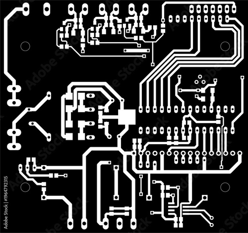 Tracing conductors of printed circuit board
of electronic device. Vector engineering 
drawing of pcb design. Electric background.
Computer technic cad project.