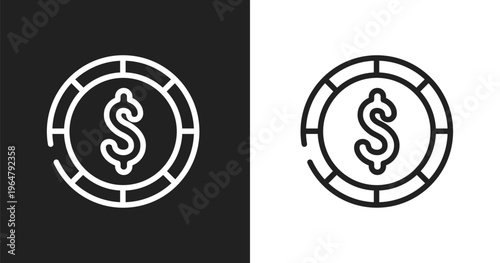Big dollar coin icon. Linear black, white icon from business and finance collection. Outline big dollar coin vector. Thin line symbol isolated on white and black background