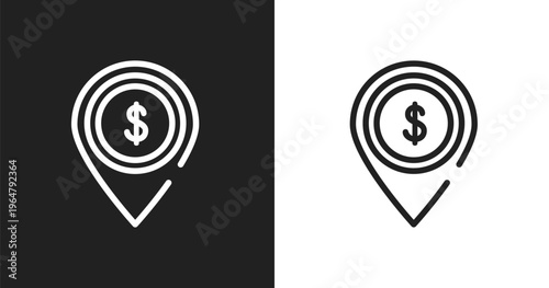 Dollar spot icon. Linear black, white icon from business and finance collection. Outline dollar spot vector. Thin line symbol isolated on white and black background