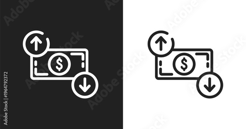 Dollar rates icon. Linear black, white icon from business and finance collection. Outline dollar rates vector. Thin line symbol isolated on white and black background