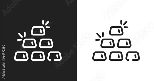 Six gold bars icon. Linear black, white icon from business and finance collection. Outline six gold bars vector. Thin line symbol isolated on white and black background