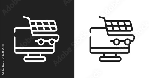 E commerce icon. Linear black, white icon from marketing and seo collection. Outline e commerce vector. Thin line symbol isolated on white and black background